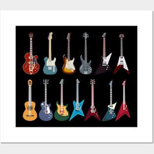 Love Guitar Different Guitars Retro Guitar Player Guitarist Posters and Art